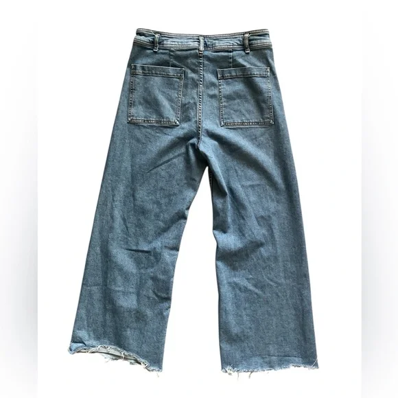 Zara High Rise Wide Leg Jeans Medium Wash 14 - Picture 3 of 4